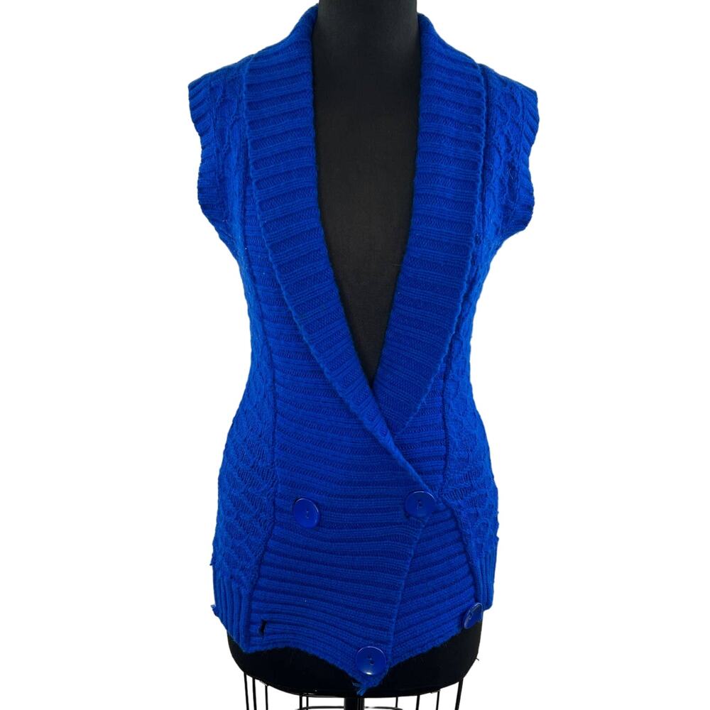 Divided by H&M Royal Blue Sleeveless Shawl Collar Knit Button Cardigan Sz 6